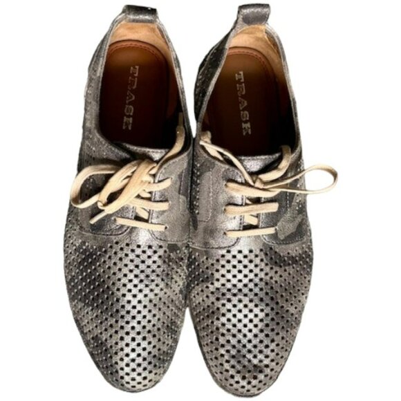 Trask Lena Camo Almond Toe Perforated Oxfords - Silver/Gray - 8 - Picture 4 of 14